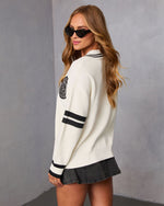 Jiles Embroidered Crest Partial Zip Sweater