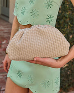 Oatmilk % Janice Woven Leather Pouch Clutch-4