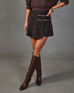 Gwen Pleated Wool Plaid Buckle Strap Mini Skirt