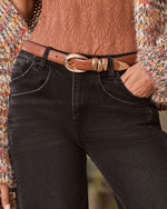 Brown % Burnt Umber Stacked Loop Leather Belt-1