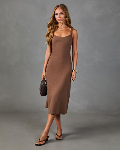 Daily Polish Ruched Midi Dress in Brown