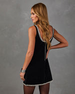 Later Babes Velvet Crystal Trim Mini Dress