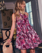 Sable Petals Halter Babydoll Mini Dress