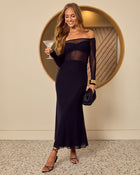 Wistful Oak Mesh Off The Shoulder Maxi Dress