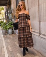 Chapter One Cotton Plaid Tiered Midi Dress