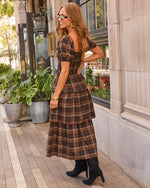 Chapter One Cotton Plaid Tiered Midi Dress