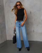 Jade Stretch High Rise Slit Wide Leg Jeans