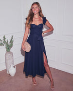 Navy % Perfect Date Cotton Tie Waist Midi Dress-1