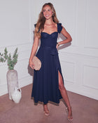 Navy % Perfect Date Cotton Tie Waist Midi Dress-1