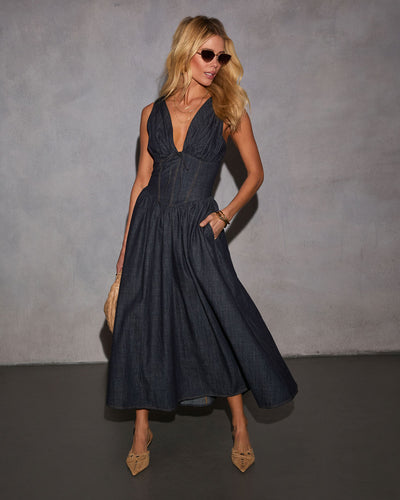 Cherri Fit And Flare Denim Midi Dress – VICI