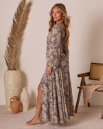 Blue Floral % Wild Lark Plunging Neckline Maxi Dress-4