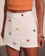 Sea Shimmer Embroidered Fish Print Mini Skort