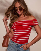 Strawberry Tide Striped Off The Shoulder Top
