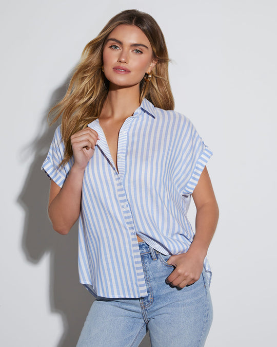 Kendall Striped Short Sleeve Button Down Top
