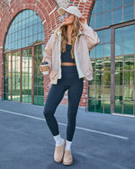 Beige % Campus Oversized Hooded Bomber Jacket-2