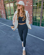 Beige % Campus Oversized Hooded Bomber Jacket-6