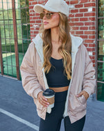 Beige % Campus Oversized Hooded Bomber Jacket-1