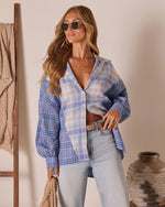 Light Blue % Axton Oversized Plaid Button Down Top-2