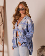 Light Blue % Axton Oversized Plaid Button Down Top-3