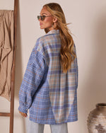 Light Blue % Axton Oversized Plaid Button Down Top-4