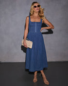 Gianni Denim Fit And Flare Midi Dress