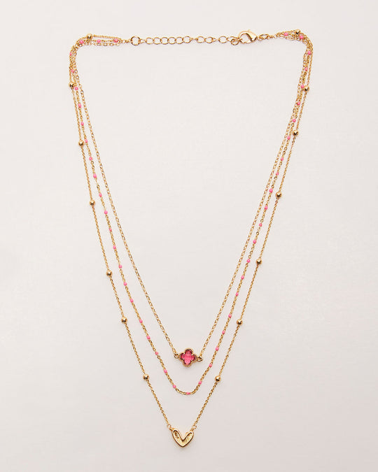 Pink % Starlight Charm Layered Necklace-2