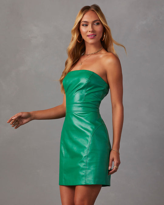 Kelly Green %  Evette Faux Leather Strapless Mini Dress-3