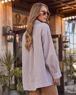 Brown Multi % Rustic Hay Bales Two Tone Plaid Top-4