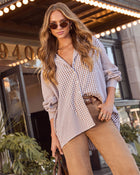 Brown Multi % Rustic Hay Bales Two Tone Plaid Top-1