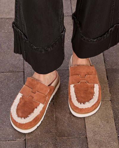 Biba Sherpa Lined Clog Mules in Caramel