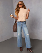 Bone % Brooke Mock Neck Short Sleeve Sweater-6