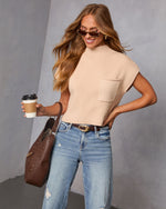 Bone % Brooke Mock Neck Short Sleeve Sweater-5