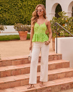 Lime % Picturesque Open Floral Lace Crochet Peplum Top-2