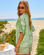 Elegant Escape Toile Print Button Down Top