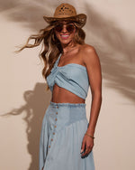 Briena Chambray One Shoulder Crop Top