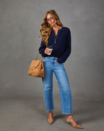 Gather Round Ribbed Knit Henley Sweater