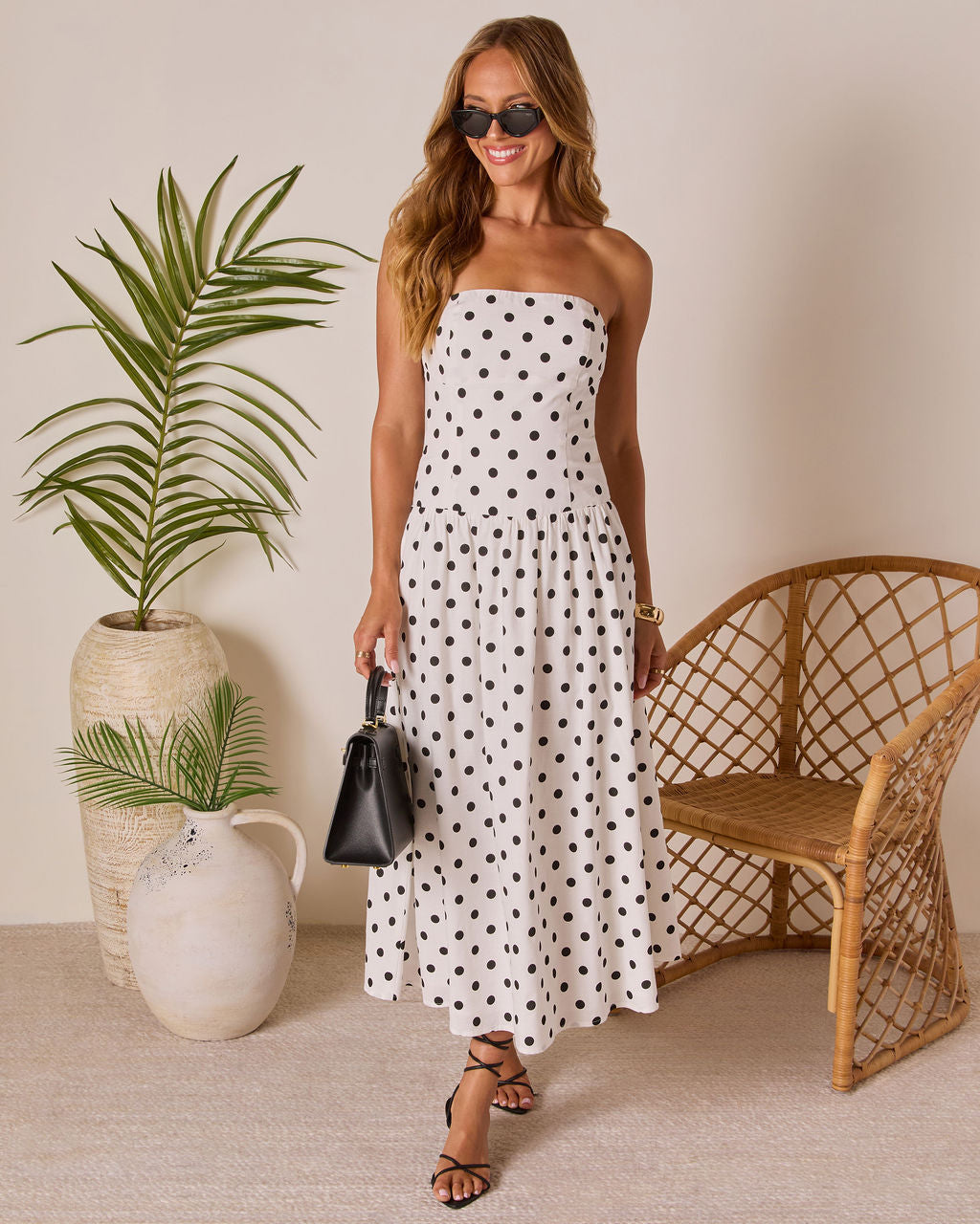 Kristena Drop Waist Polka Dot Midi Dress – VICI
