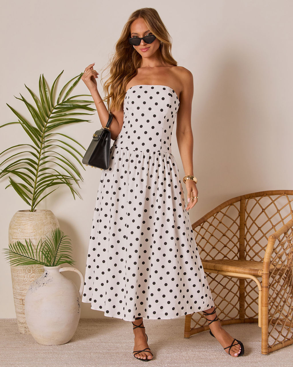 Kristena Drop Waist Polka Dot Midi Dress – VICI