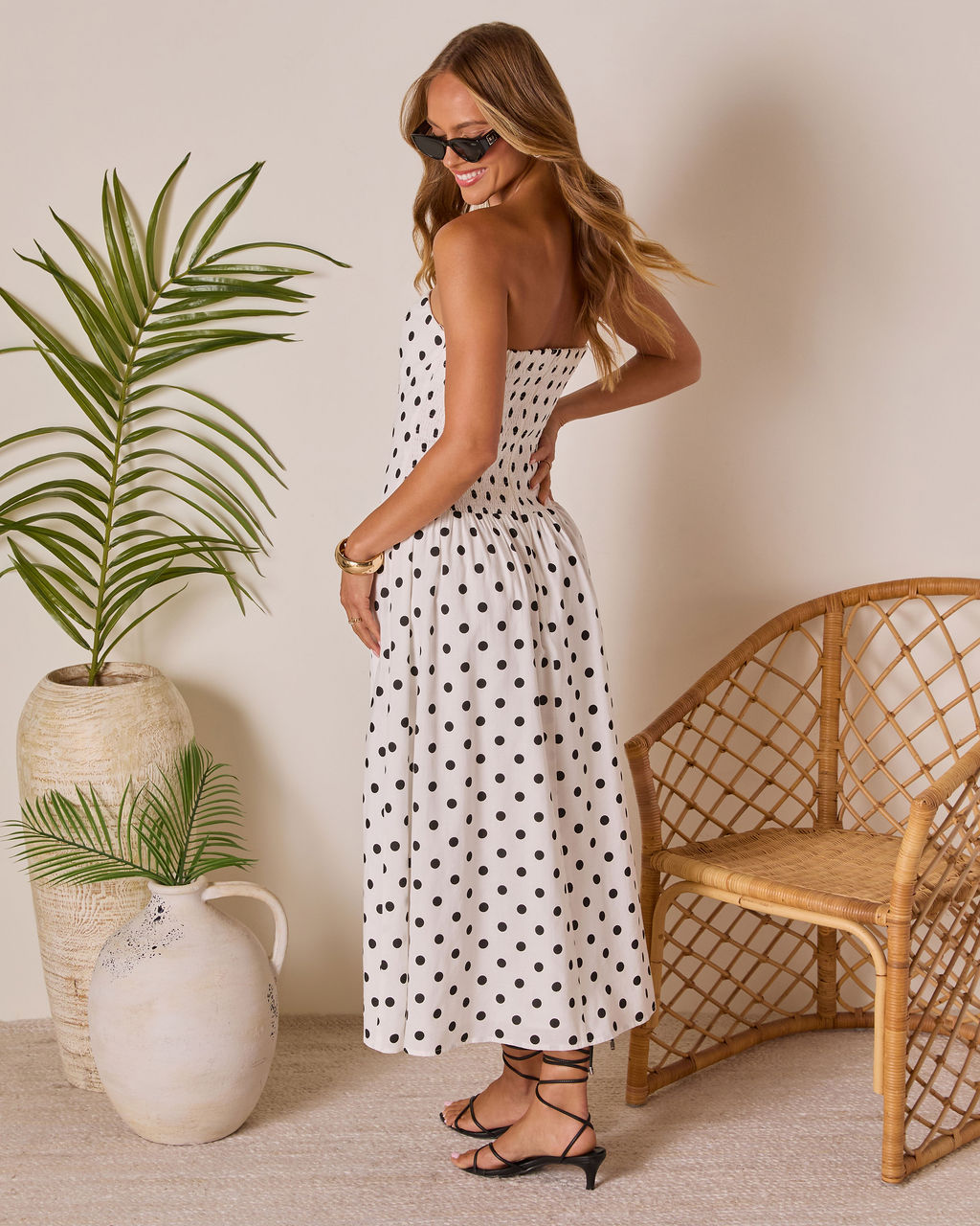 Kristena Drop Waist Polka Dot Midi Dress – VICI