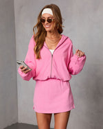 Pink % Soft Balance Drawstring Hood Zip Up Sweatshirt-5