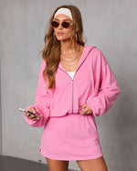 Pink % Soft Balance Drawstring Hood Zip Up Sweatshirt-1