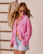 Pink % Elowen Balloon Sleeve Button Down Top-3
