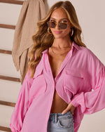 Pink % Elowen Balloon Sleeve Button Down Top-6