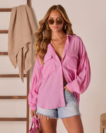 Pink % Elowen Balloon Sleeve Button Down Top-2