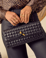 Black % Porta Woven Leather Top Handle Clutch-1