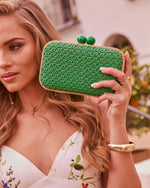Green % Lindsie Woven Vegan Leather Wooden Frame Clutch-1