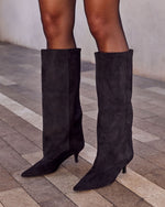 Muse Faux Suede Wide Leg Kitten Heel Boots