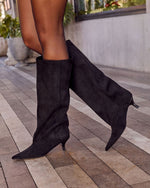 Muse Faux Suede Wide Leg Kitten Heel Boots