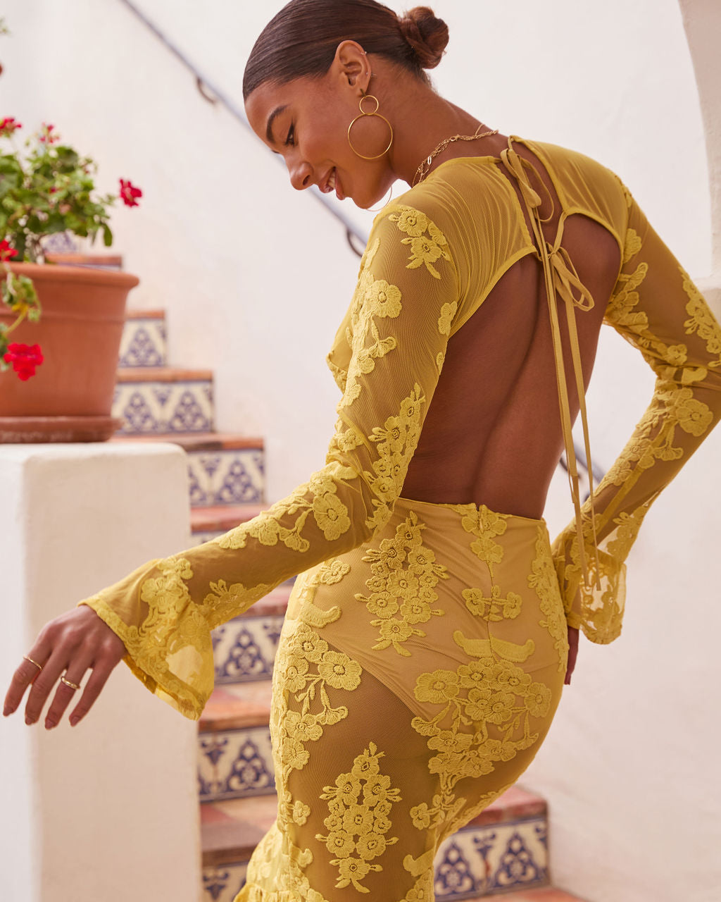 yellow dress with mesh Jodie Cut Out Mesh Maxi Dress in Yellow