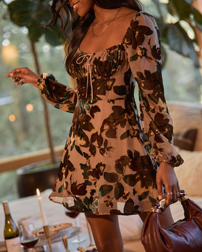 brown dress with feather trim Brown Dress W/Feathers